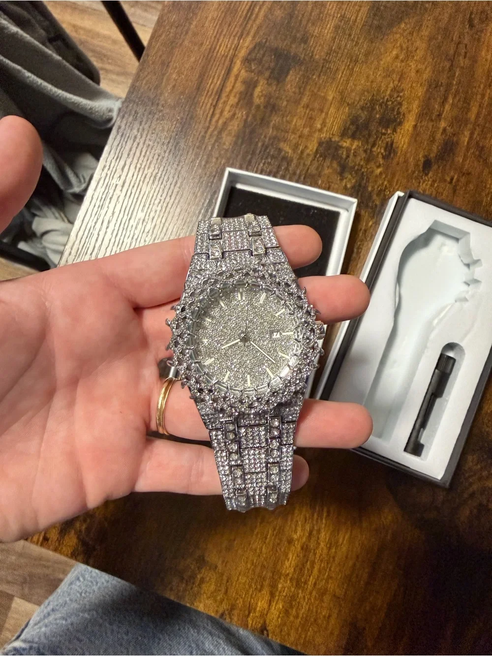 Men's Silver Crystal-Embellished Watch - Fashion Statement Timepiece